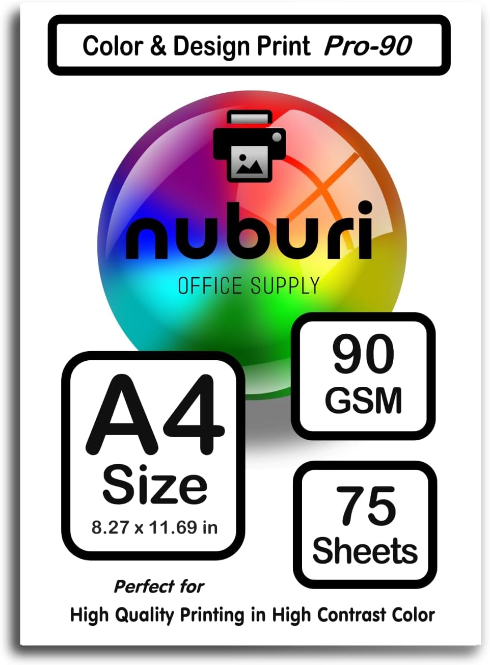 A4 Size Printer Paper - Bright White Opaque - Pro Quality - 90 gsm / 24 lb (75 Sheets)