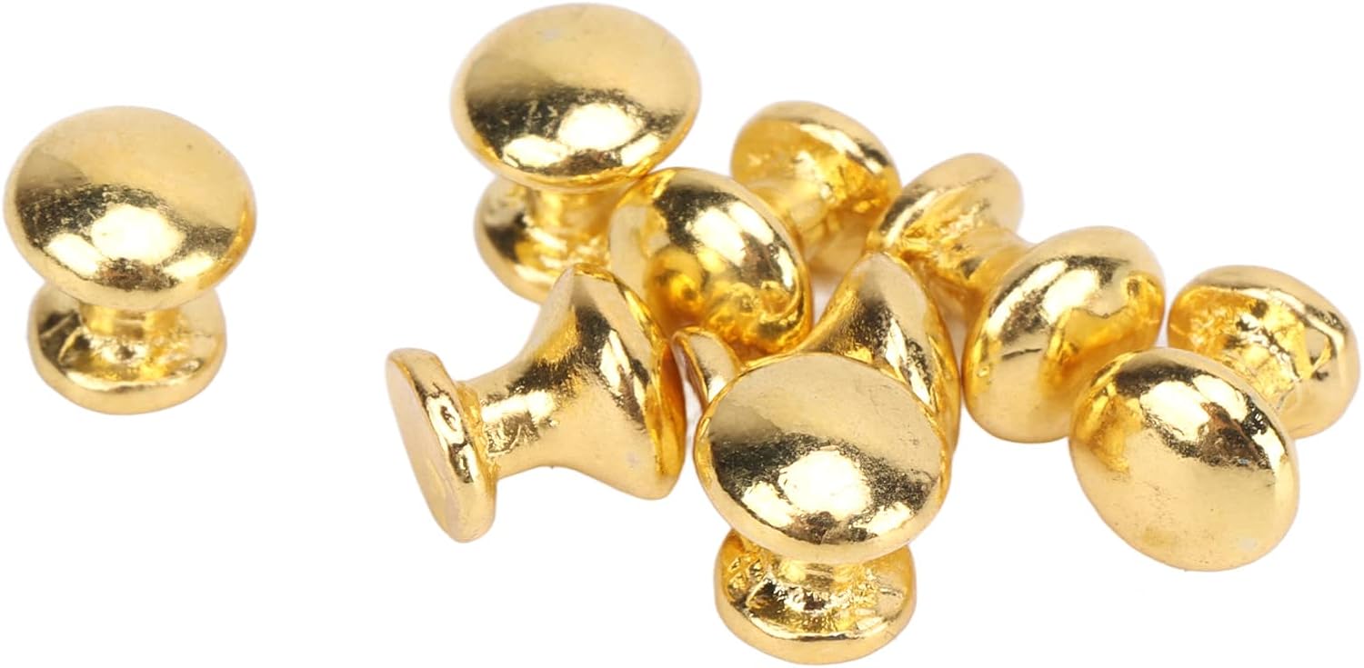 Keenso Dollhouse Door Handle Knobs, 8 Pcs 1:12 Scale Miniature Round Head Pull Handle Metal Simple Dollhouse Door Handle Knobs (Gold)