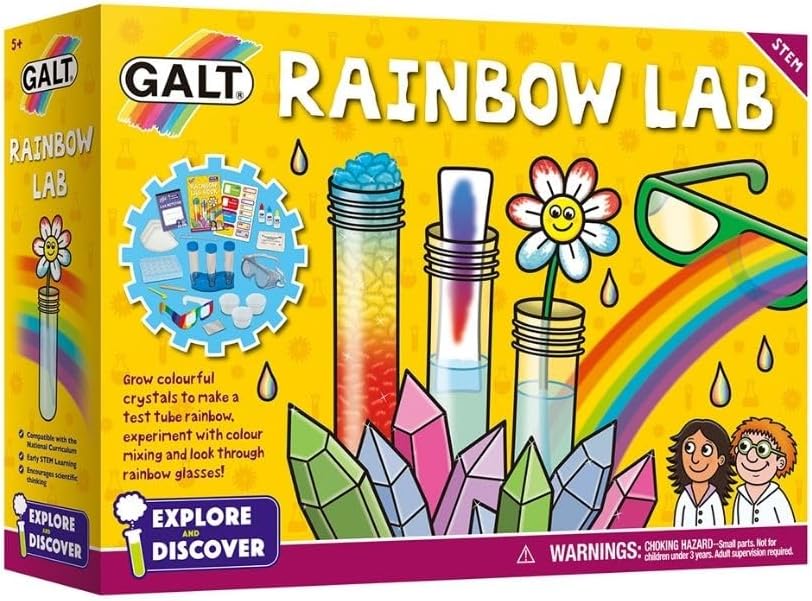 Galt Rainbow Lab - Explore & Discover Childrens Science Kit - 12 Science Experiments for Kids, Colourful Crystals - STEM Toys & National Curriculum Compatible - Gifts for Boys & Girls Ages 5 +