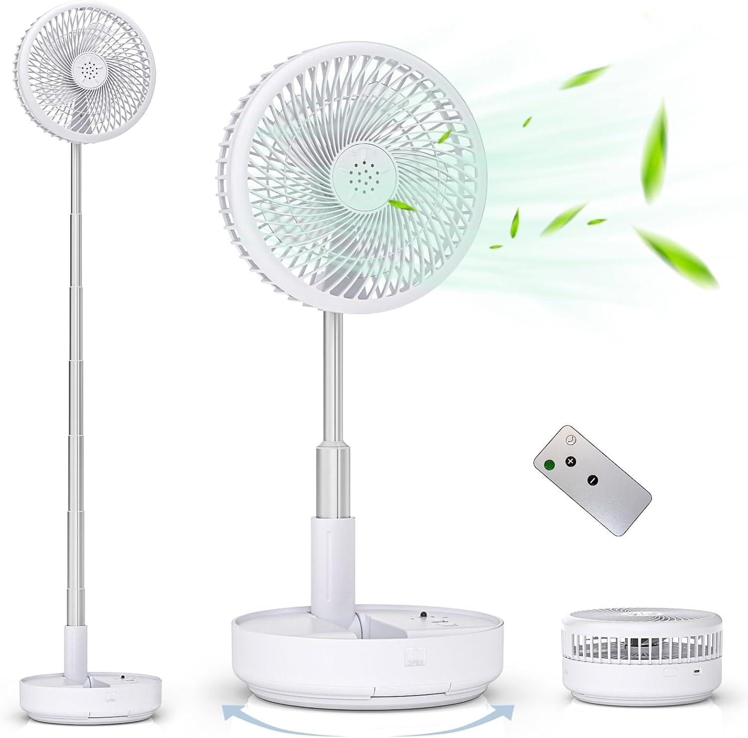 Primevolve Portable Oscillating Standing Fan,Rechargeable Battery Operated USB Floor Table Desk Fan with Remote, 4 Speed Settings Pedestal Fans for Bedroom Office Camping Fishing Travel White 8"