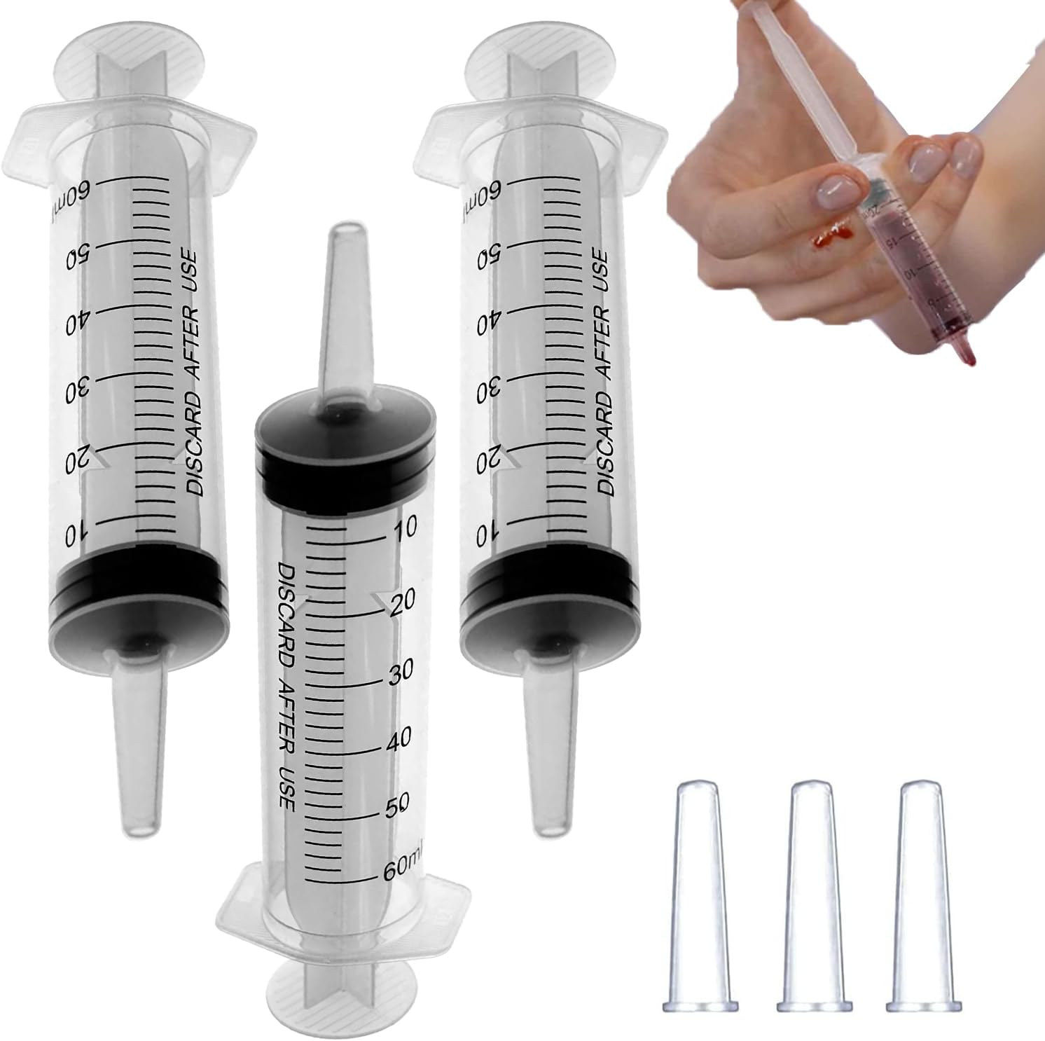 60ML Plastic Syringes (3 Pieces) for Scientific Labs, Industrial Use, No Needle, Individual Packaging - Accurate Measuring Syringes Tools for Experiments, Crafting, Colostrum Syringe