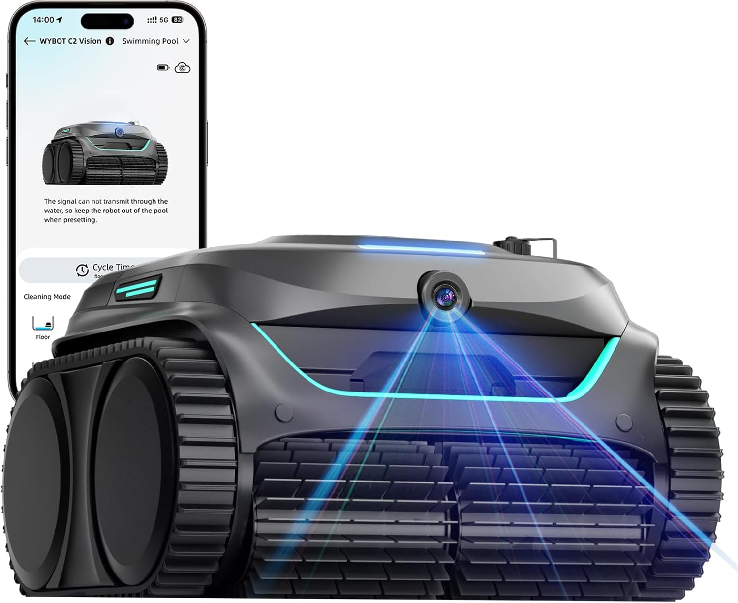 (2025 New) WYBOT C2 Vision Robotic Pool Cleaner with Camera, 8-in-1 Pool Vacuum for Inground Pools, Powerful Suction, Ultra-Fine Filter Pool Robot, Wall Climbing, Smart Navigation, Gray