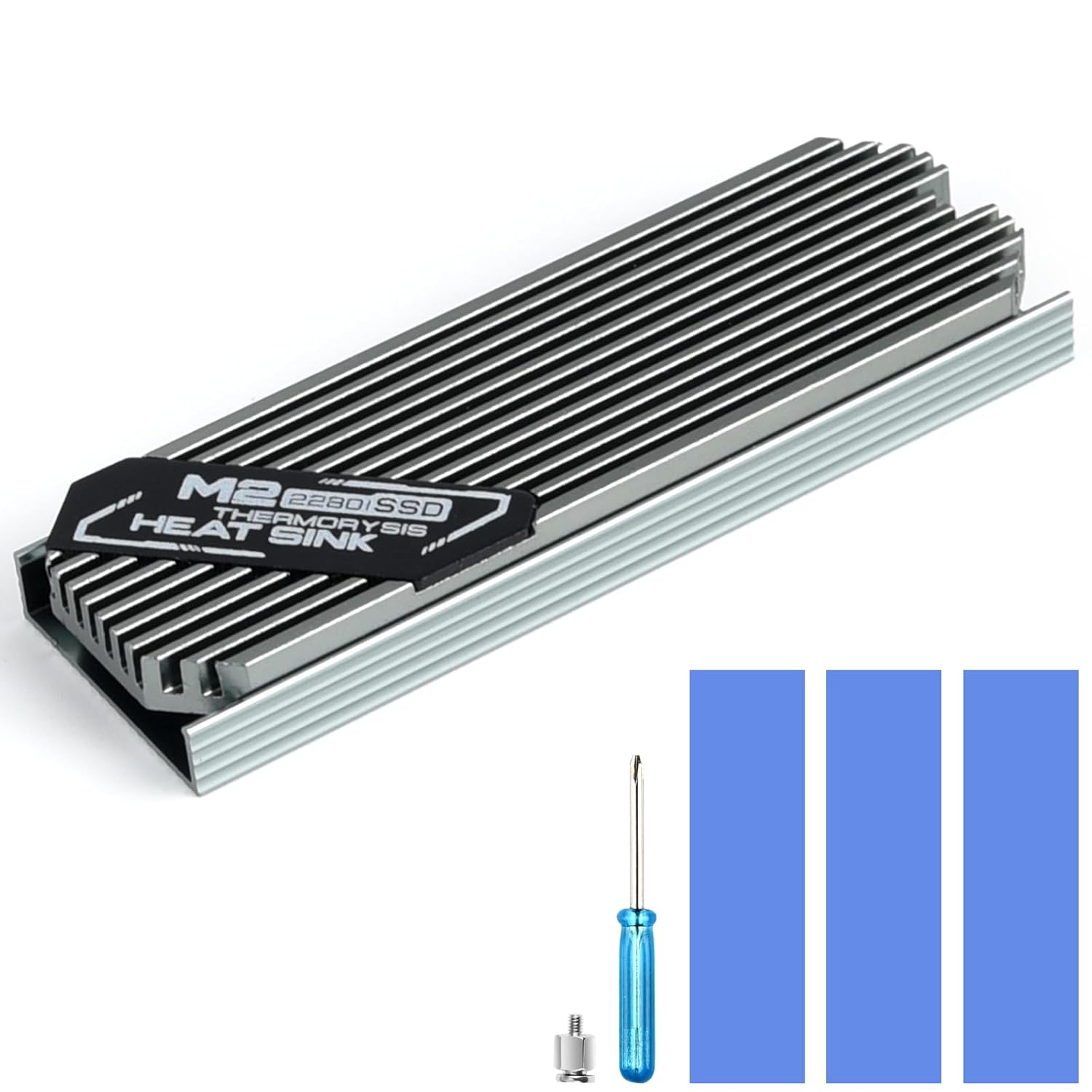 ASTARON M.2 SSD Heatsink 2280 Thin Cooler with Nano Thermal Pads (0.5mm-1mm) NVME M2 Thermal Pad Double-Sided Heat Sink for PC/PS5/Gaming Laptops (Silver)