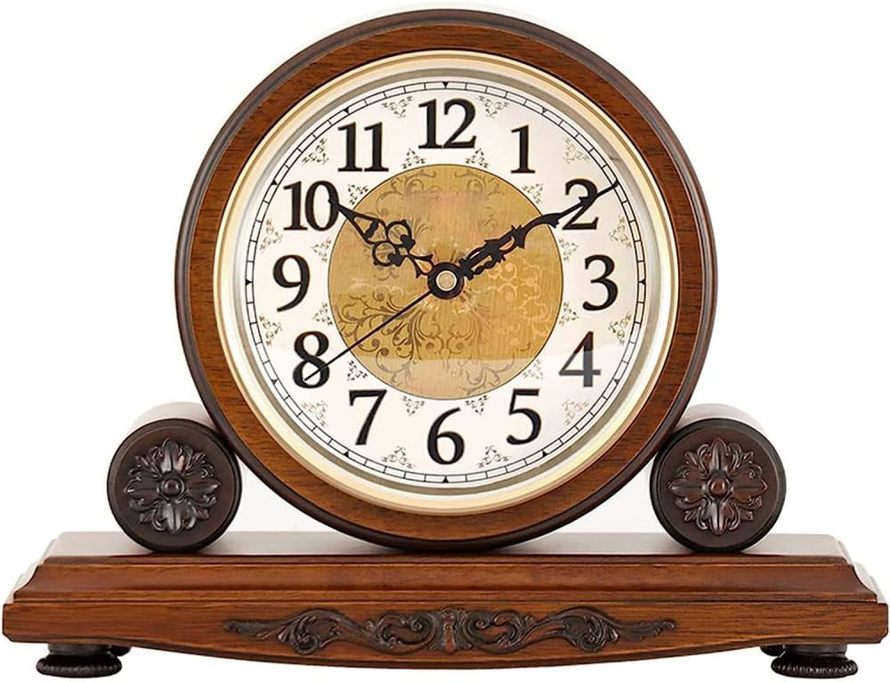 QUSYZD Mantel Clock, Battery Operated Clock, Antique Mantel Clock, Fireplace Clock for Living Room Desk Kitchen Office Home Dcor Gift, Wooden Clocks,