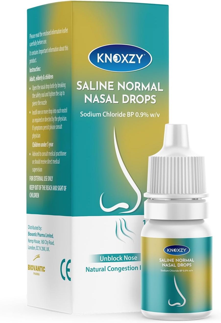 Knoxzy Saline Nasal Drops – Suitable for Children – Instant Relief for Blocked Nose & Sinuses (10ml) (10 ml, 1, Count)