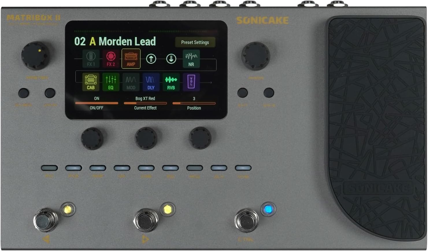 SONICAKE Guitar Pedal Multi-Effects Guitar Bass Amp Modeling IR Cabinets Simulation with Expression Pedal FX Loop MIDI Stereo OTG USB Audio Interface Matribox II QME-100