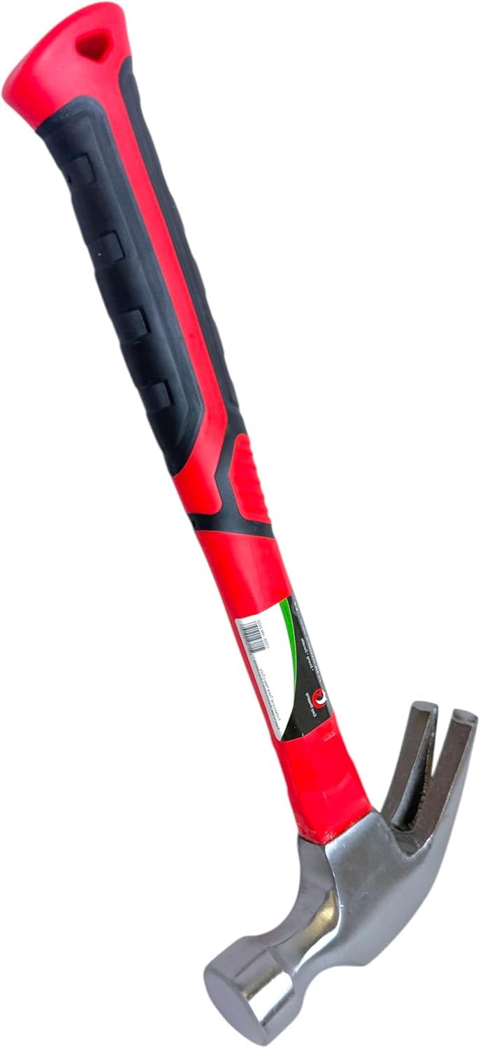 Easy Shopping® Claw Hammer with Anti-Slip Grip Solid Fiberglass Handle, 24oz Red and Black, Carbon Steel Head Nail Remover and Nail Puller Curved Claw Hammers for Carpenters & Electricians (1)