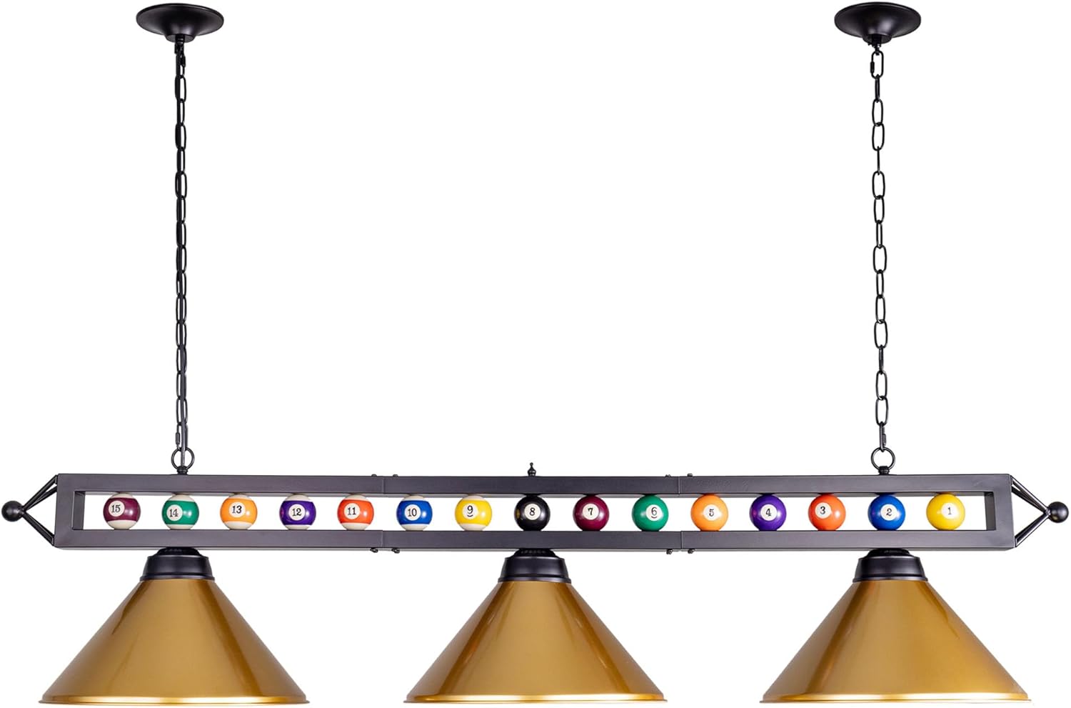 Wellmet Pool Table Light,59”Billiards Lights for 7' 8' 9' Table, Hanging Over Pool Table Light with Gold Shade and Billiard Ball Decor,Perfect for Game Room,Kitchen Island,Man Cave
