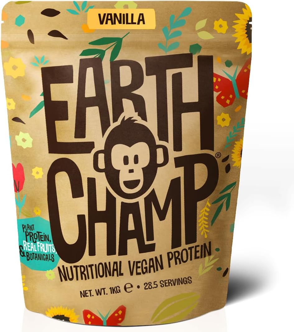 Vegan Protein Powder (1kg) - 28 Servings - EarthChamp by Wyldsson - Plant Based Vanilla Protein Powder Shake, Dairy Free, Gluten Free, Lactose Free Protien Shake (Vanilla)