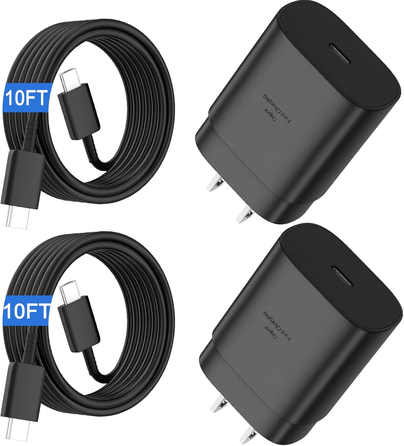 S25 S24 S23 S22 Ultra Samsung Charger Fast Charging,25W Android Phone Charger Cord Type C Block & Super Fast Charger USB C Cable 10Ft for Samsung Galaxy S25/S24/S23/S22/S21/S20/Plus/Ultra/FE,2 Pack