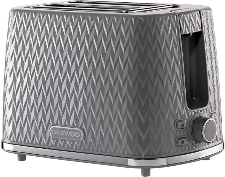 Daewoo Argyle Collection, Toaster 2 Slice With Defrost, Reheat And Browning Control To Use At Your Convenience, While The Removable Crumb Tray Makes Cleaning Quick, Grey