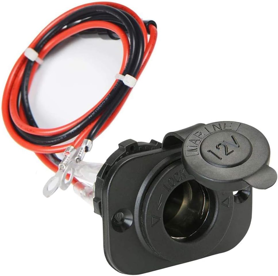 Car Cigarette Lighter Socket with Fuse & 1M Cable – Power Outlet Adapter for Car, Boat, Motorcycle – Durable, Waterproof Dash Panel Plug for 12V/24V Accessories & Electronics