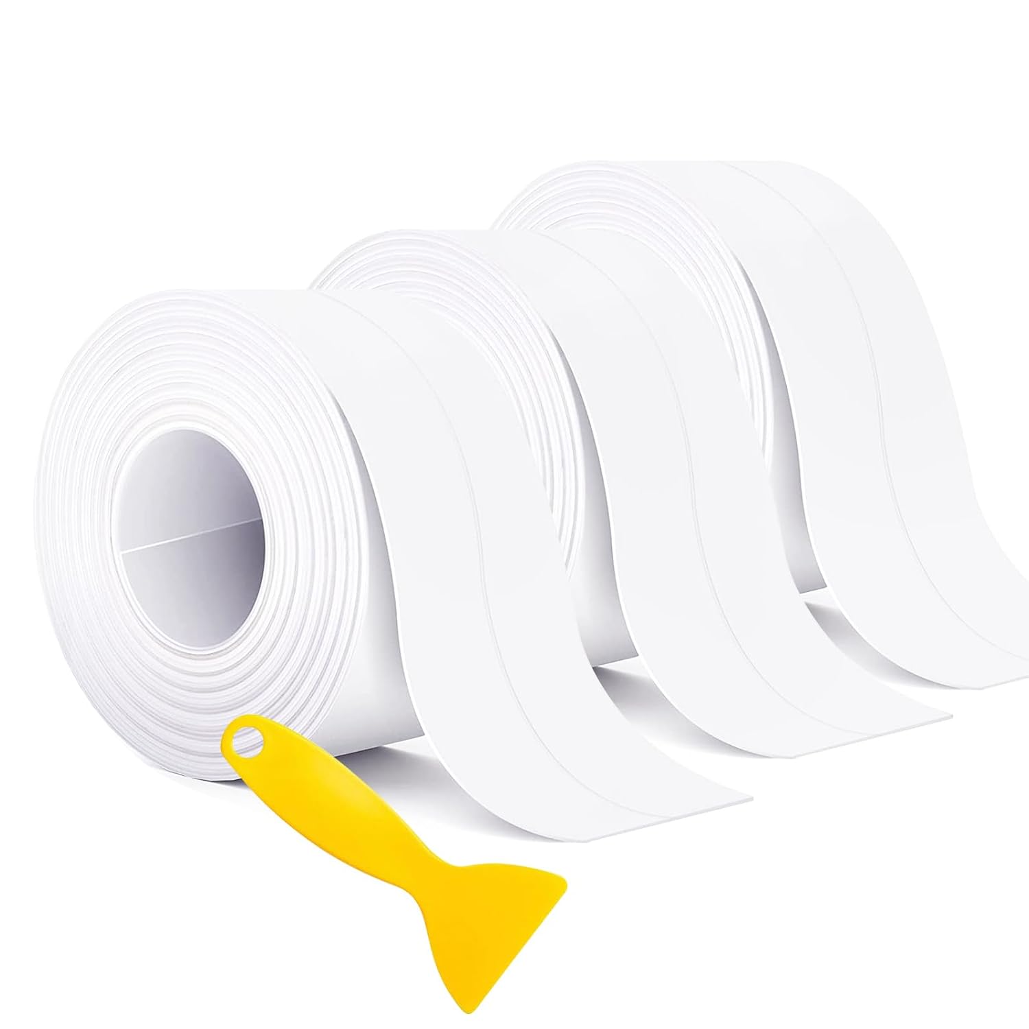 SLETIE 3 Rolls Bath Sealant Strip Self Adhesive, Adhesive Caulk Tape, Waterproof Simple Seal Tape for Bathroom, Kitchen, Bathtub, Toilet, Wall Floor, with Sealing Tool (3.2Mx38mm, White)