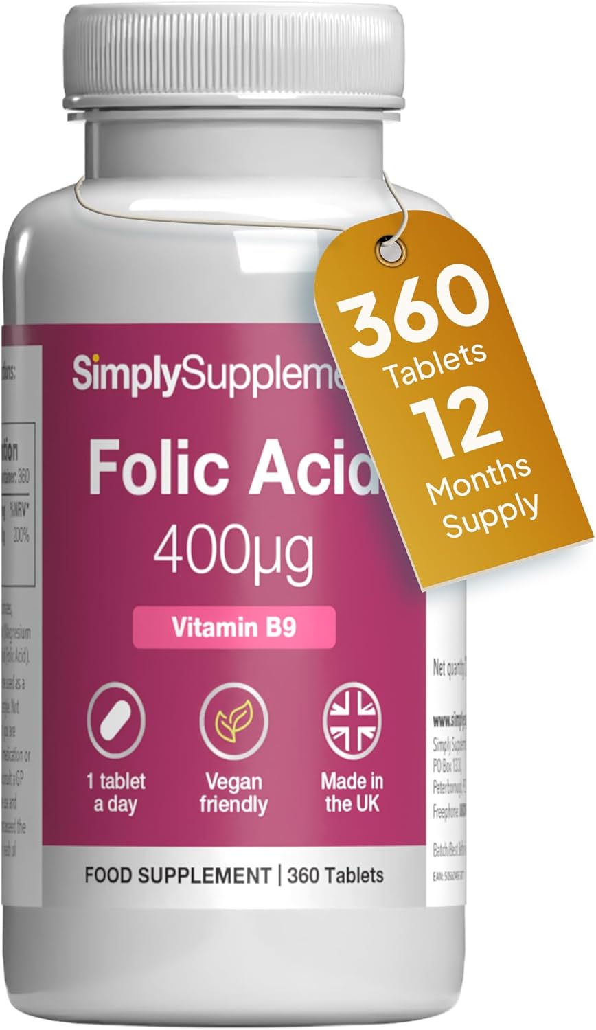 Folic Acid 400µg (Vitamin B9) | Supports Maternal Folate Status | Suitable for Vegans & Vegetarians | 360 Tablets = 12 Months' Supply | Pregnancy Care | Manufactured in The UK