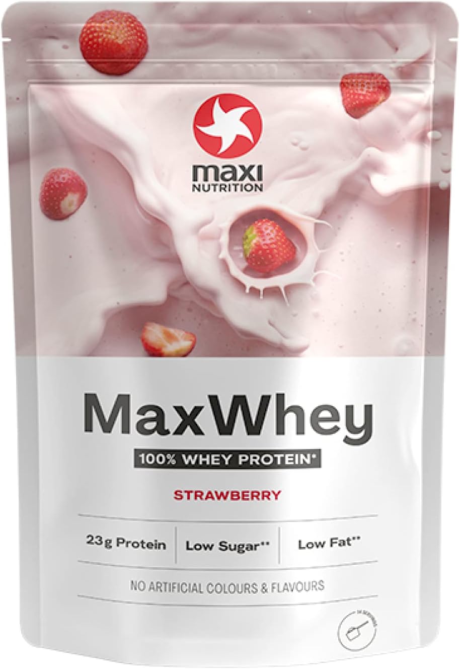 MaxiNutrition - MaxWhey - Whey Protein Powder Strawberry - Low-Fat - Low Sugar - Gluten & Soy-Free - Vegetarian - 420g - 113 kcal per Serving - 14 Servings