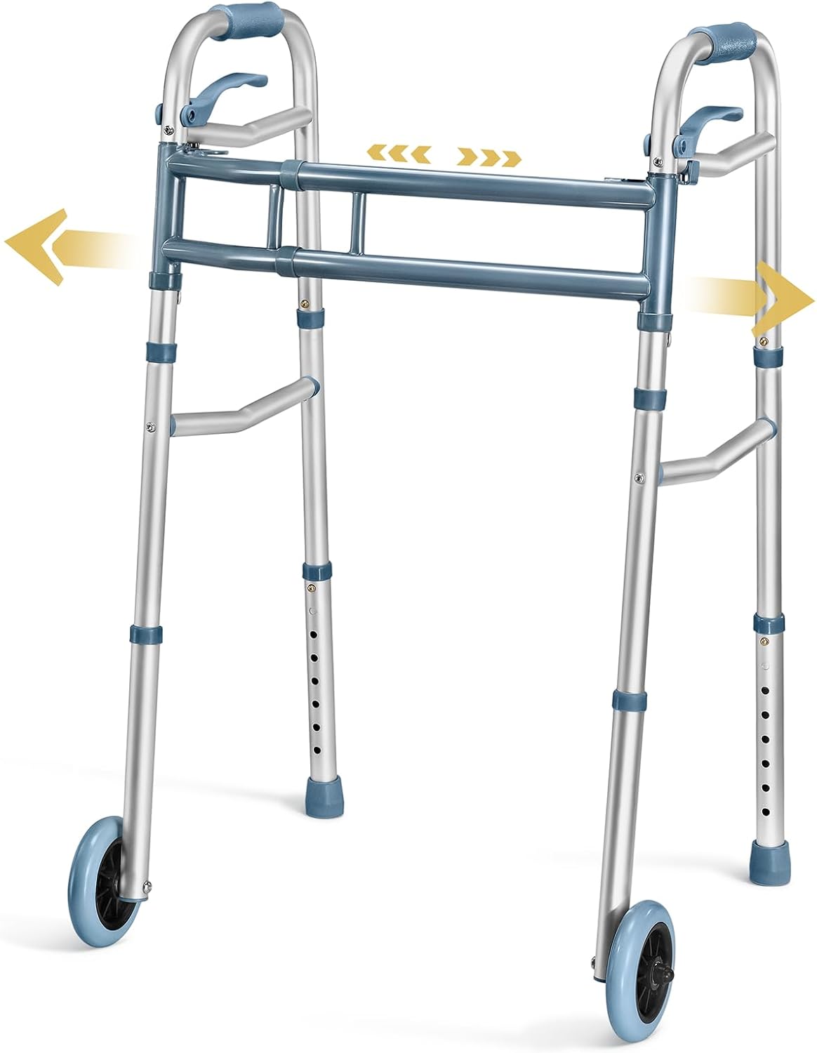 Medical king Walkers for Seniors Aluminum Lightweight Walker with Wheels, Adjustable Width and Height, Folding Walker for Elderly, Handicapped, Disabled 2 Wheels in Front