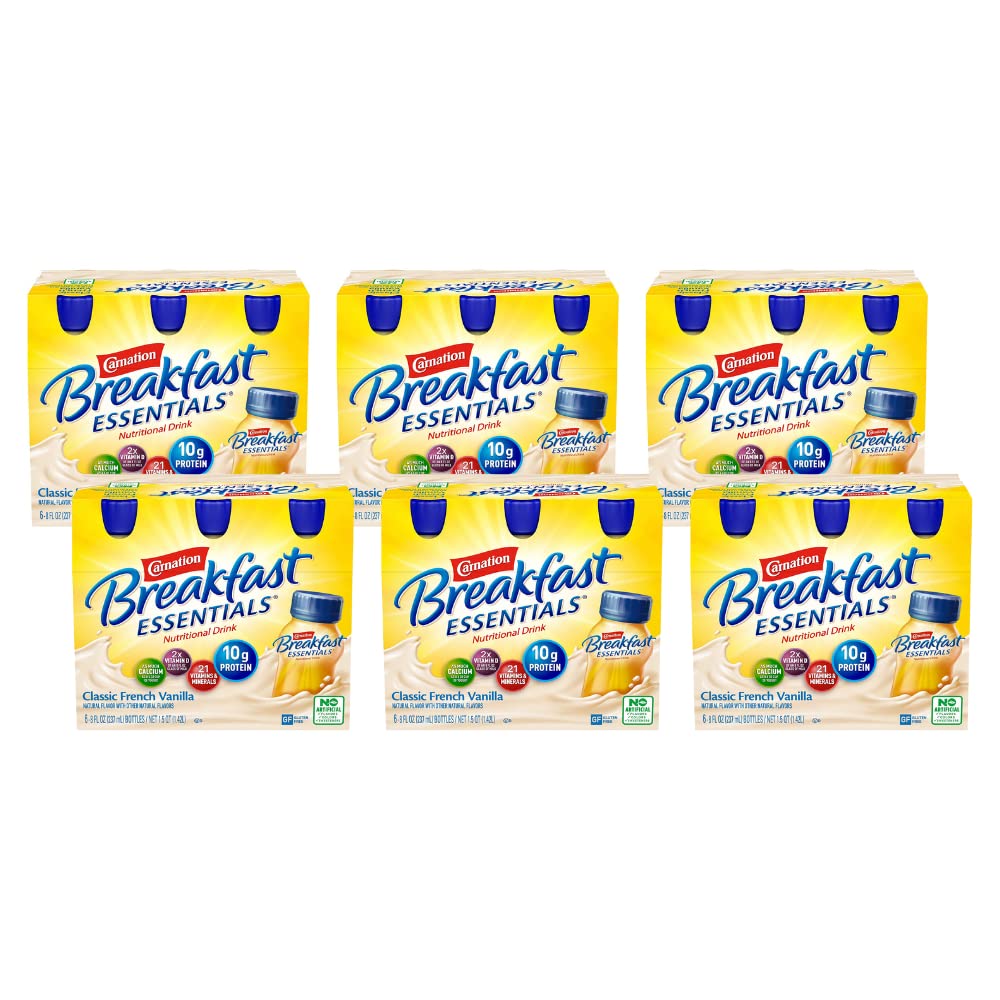 Carnation Breakfast Essentials Ready-to-Drink, Classic French Vanilla, 8 FL OZ Bottle (Pack of 6)