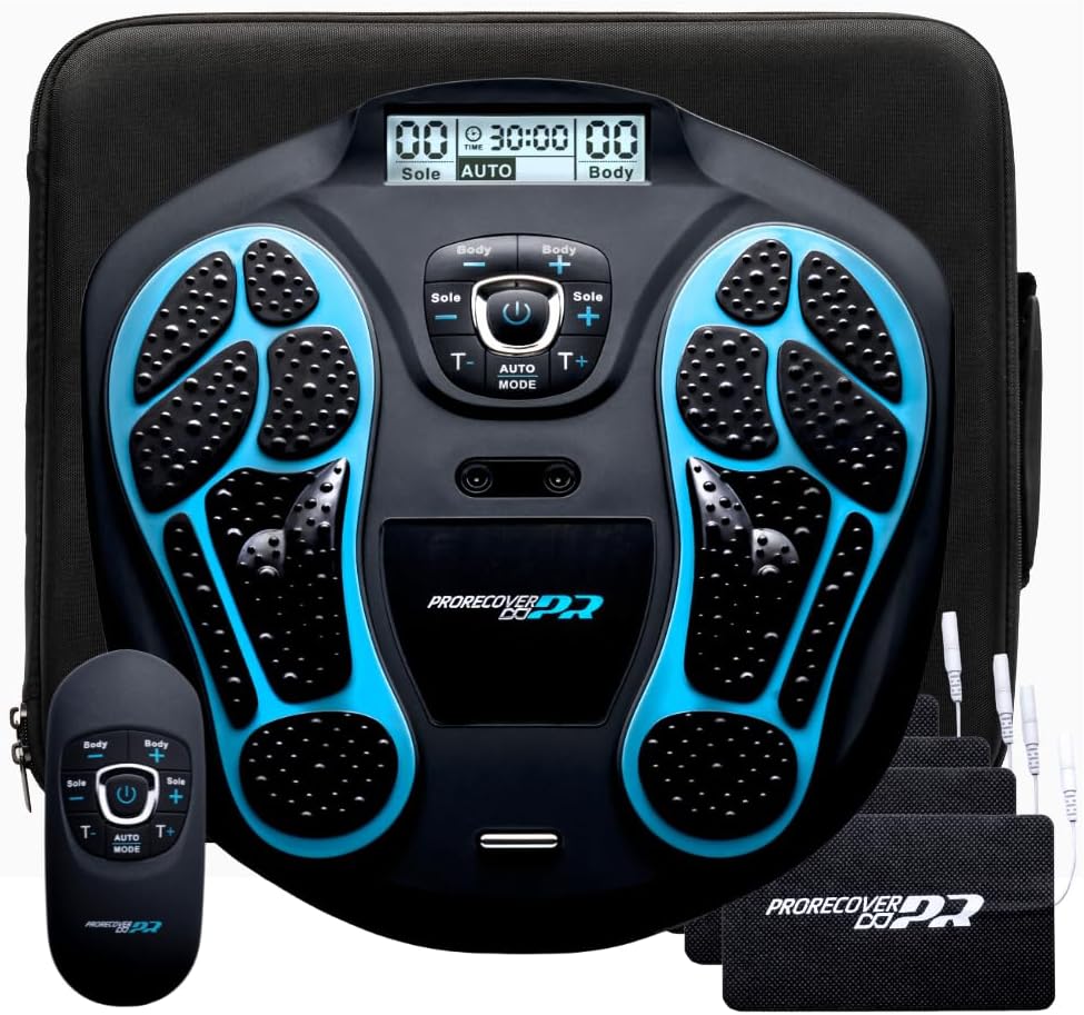 ProRecover EMS Foot Massager & Tens Machine for Pain Relief & Muscle Recovery - Circulation Blood Booster for Feet and Legs - 99 Intensity Levels & 24 Massage Patterns Pro Recover