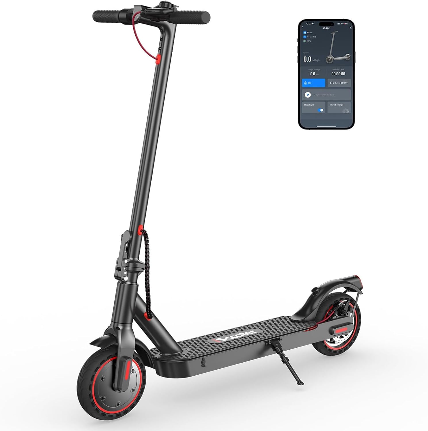 iScooter Electric Scooter, i9 Electric Scooters Adult, 8.5”Solid Tires, 30km Range, 3 Speed Mode, Foldable Electric Scooters with APP, Double Braking System for Adults and Teens