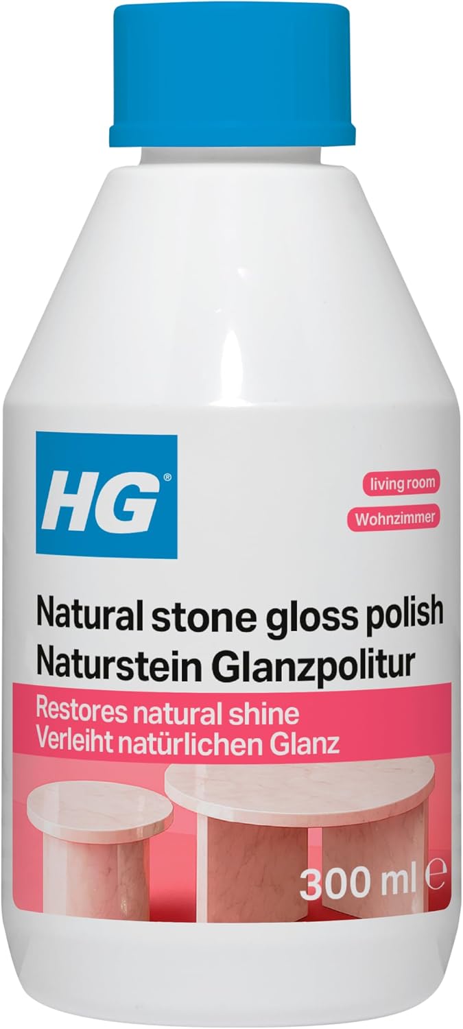 HG Natural Stone Gloss Polish, Natural Stone Cleaner for Tabletops & Furniture, Marble & Granite Cleaner, Kitchen Quartz Worktop Cleaner & Stain Remover, High Gloss - 300ml