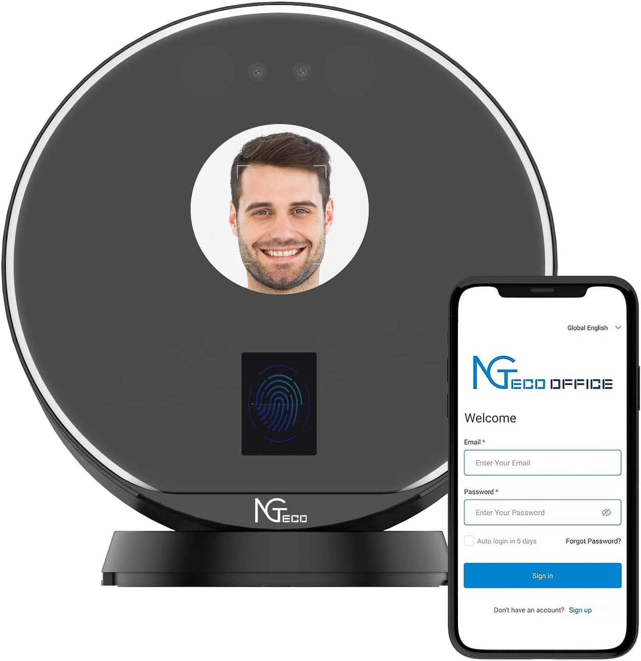 NGTeco Cloud Clocking in Machine, 2.4GHz WiFi Time Clocks for Employees Small Business, TC7 Fingerprint Attendance Face Recognition with Remote Control Software ＆ iOS/Android App (0 Monthly Fee)