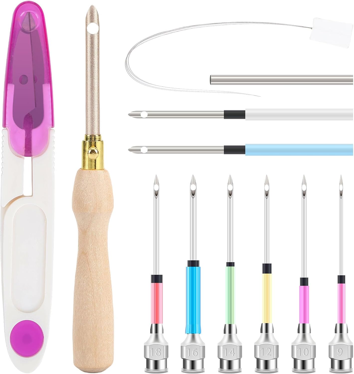 AUGSUN 13Pcs Punch Needle Kit, Punch Needle Tool Adjustable Punch Needle Embroidery Kits Wooden Handle Embroidery Pen for Embroidery Floss Cross Stitching Beginner