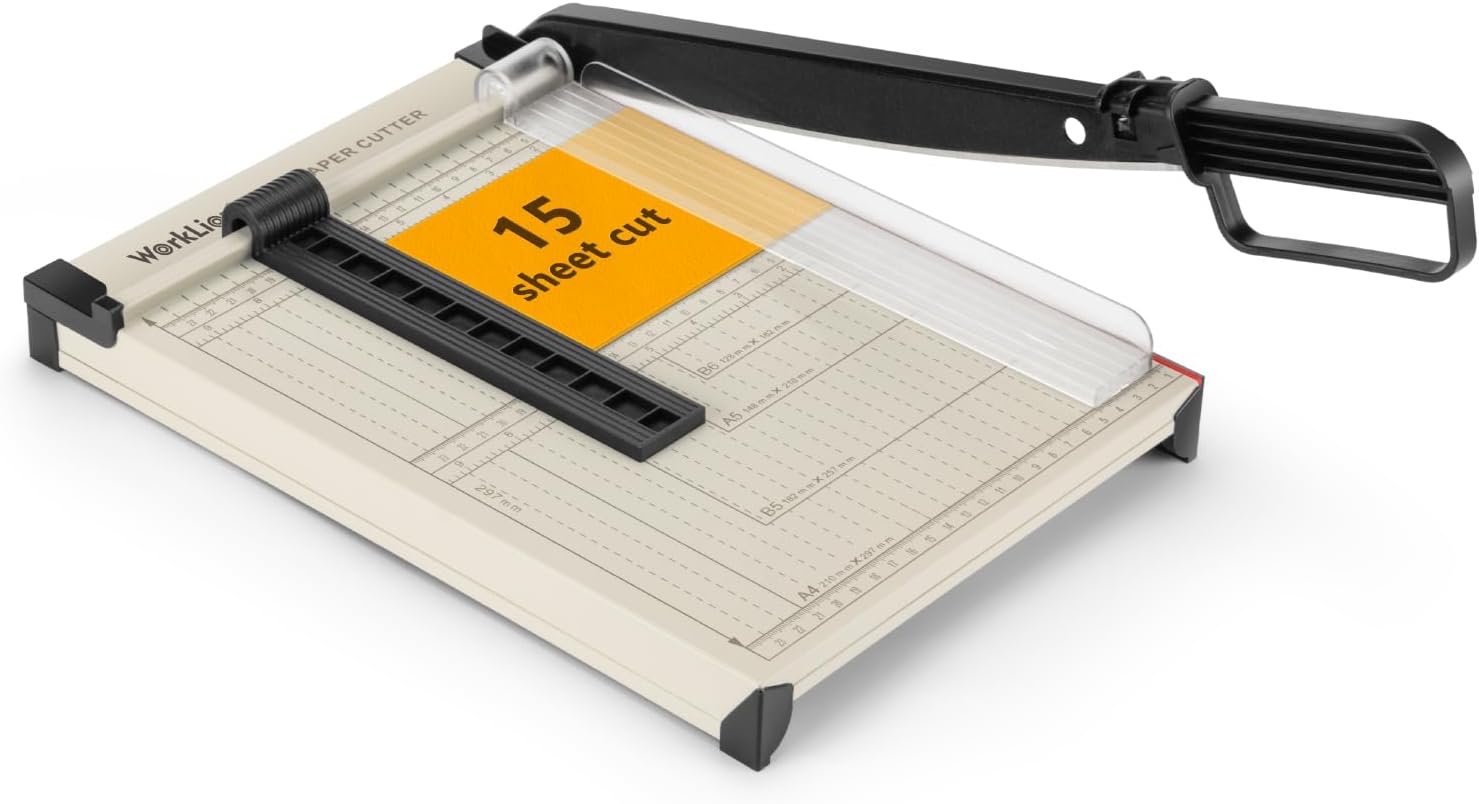 WORKLION Guillotine Paper Cutter A4 – Heavy Duty Paper Trimmer with Safety Guard,15 Sheets Capacity, Precision Guillotine Cutter for Cutting Paper, Card,Photos,Vinyl and More with Ease.