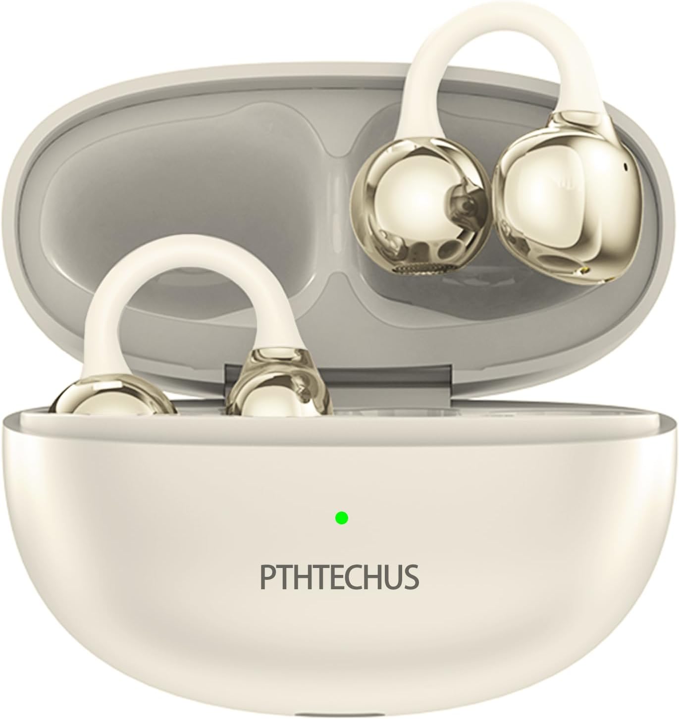 PTHTECHUS Open Ear Clip Headphones, Bluetooth 5.4 with ENC Audio Wireless Earbuds, 40 Hours Playback, Noise Cancelling Calls, Stable Fit Wireless Open Earphones Compatible with iPhone, Android (White)