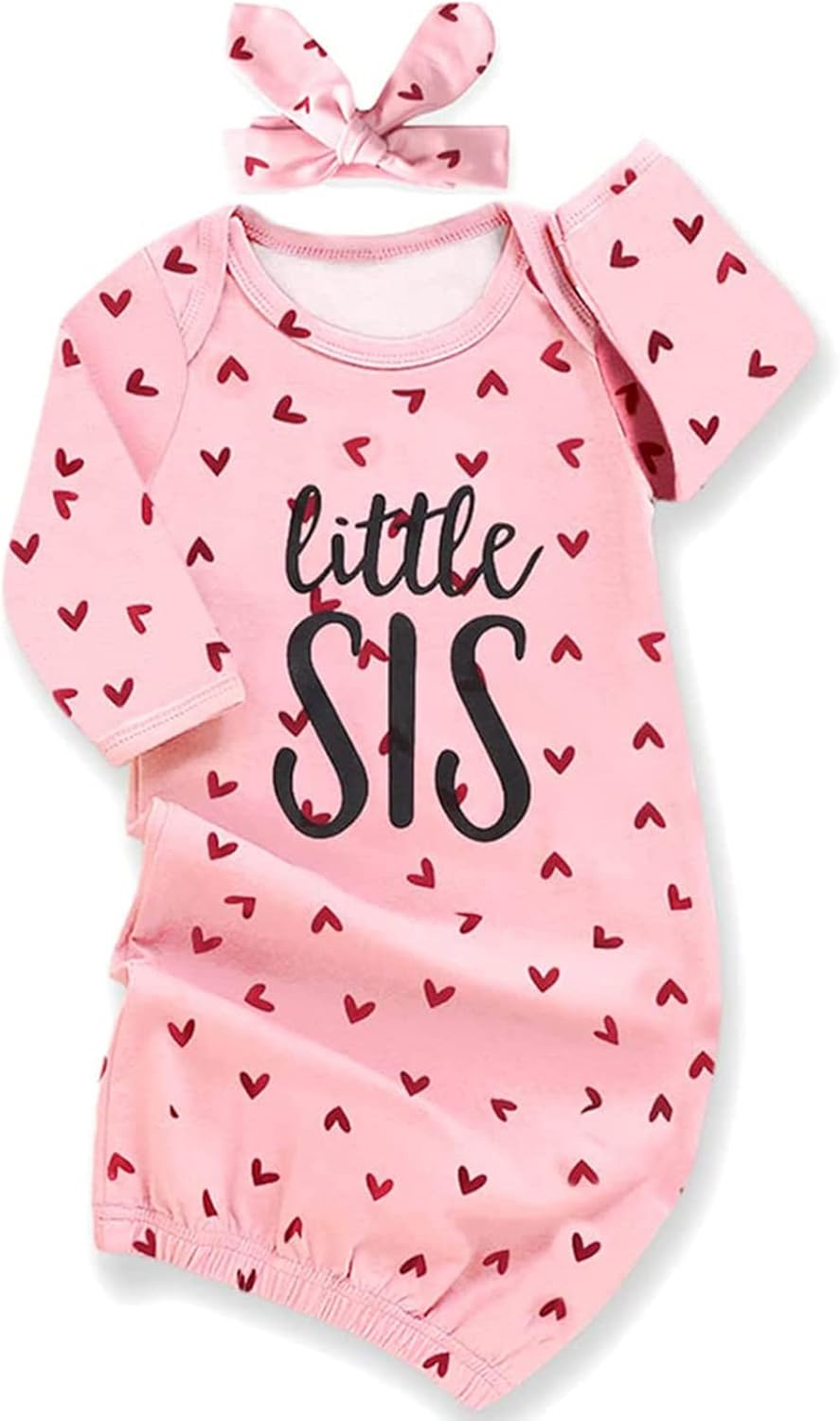 AMAWMW Newborn Baby Girl Little Sister Sleeper Gown Stripe Long Sleeve Nightgown Pajamas Gifts Stuff Essential Outfit