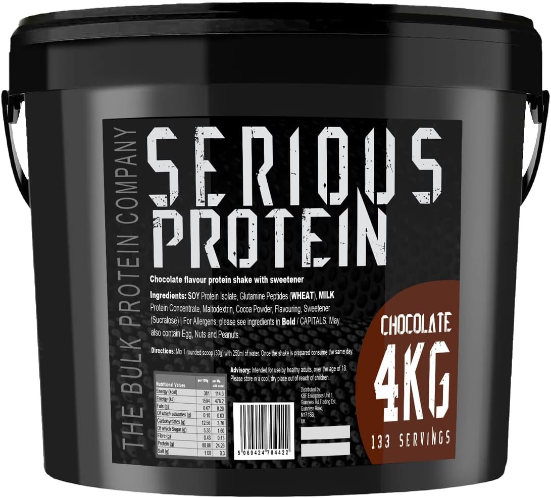 SERIOUS PROTEIN – Protein Powder – 4kg – Low Carb – Supports Lean Muscle Growth – Recovery Supplement - The Bulk Protein Company - 133 Servings (Chocolate)