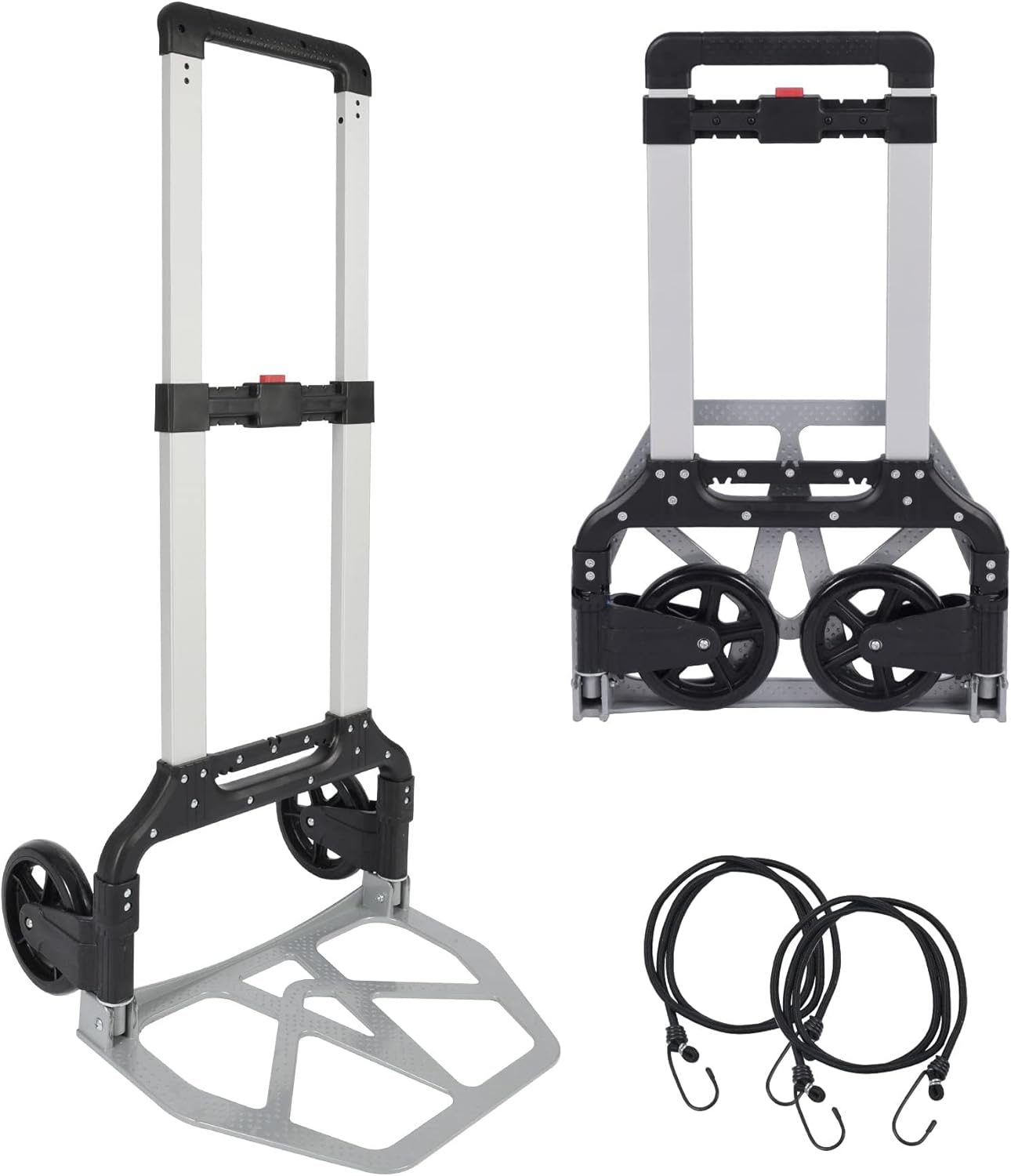 REDCAMP Heavy Duty Folding Hand Truck 150KG Load Capacity, Aluminium Portable Hand Cart with Telescoping Handle, Multi Purpose Foldable Barrow Sack,Silver