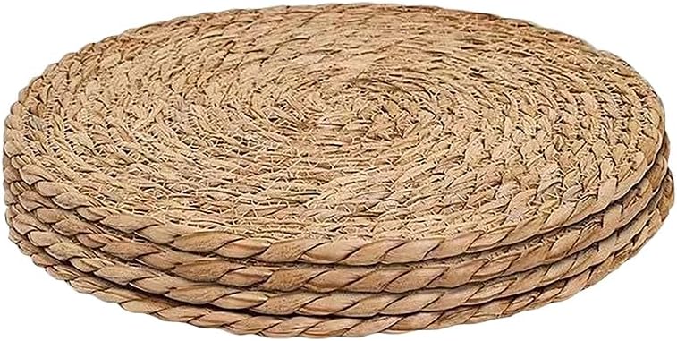 4 Pcs Round Woven Placemats Rustic Wicker Table Mats Boho Braided Placemats Natural Rattan Placemat Farmhouse Weave Place Mats for Dining Table 18cm