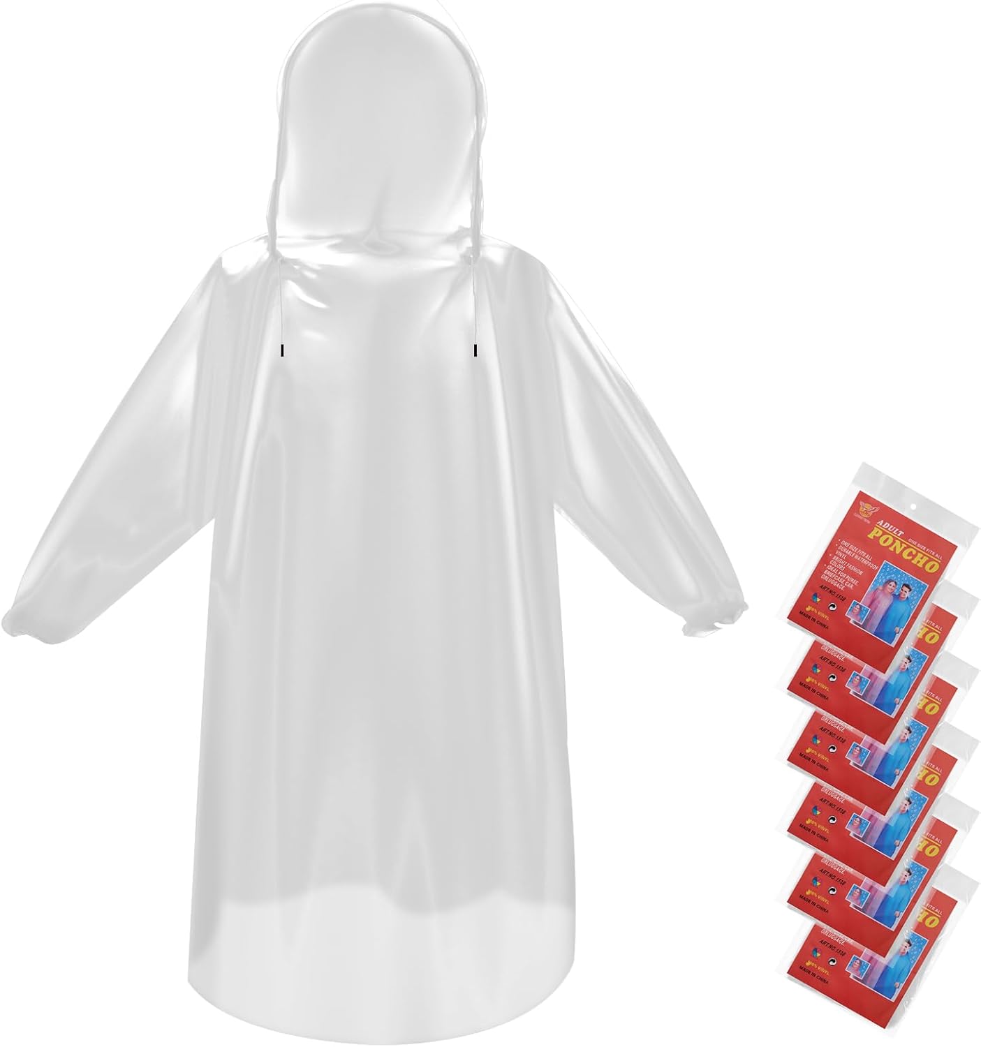 Bruvoalon 6 Pack Disposable Rain Ponchos for Men & Women - Waterproof PE Raincoats with Drawstring, Camping/Hiking/Emergency