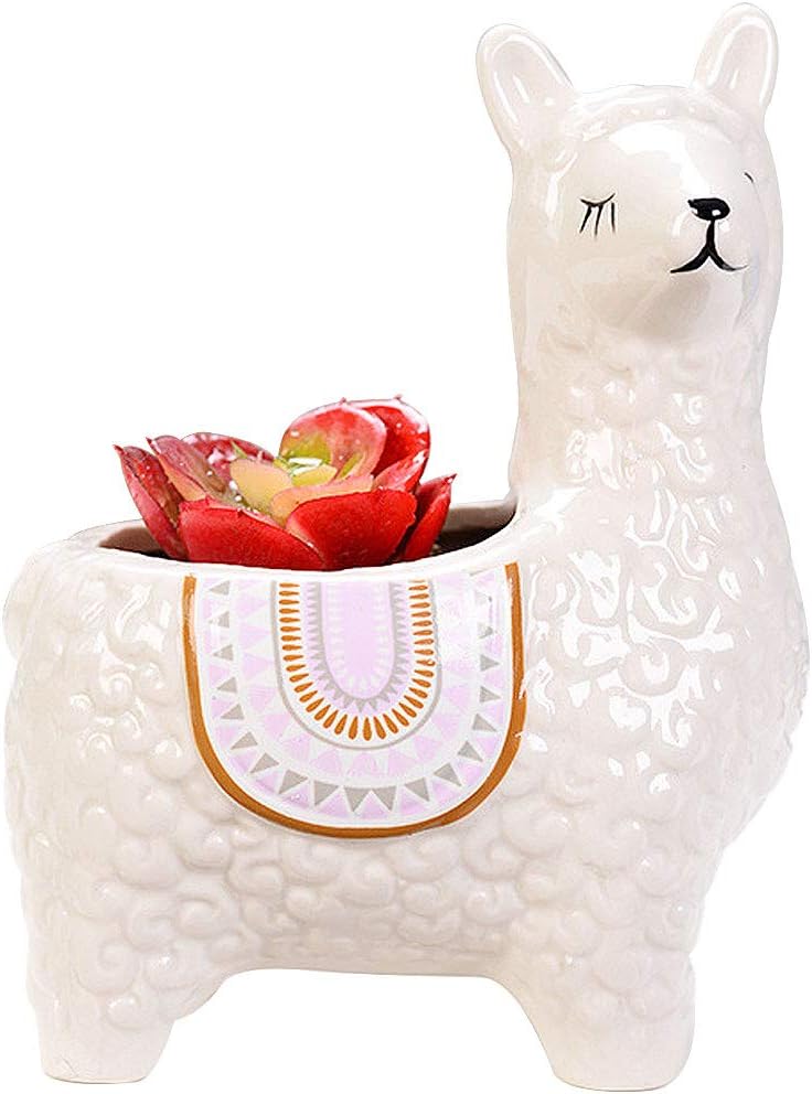VanEnjoy 6 inch Cute Alpaca Succulent Pots, Animal Decorative Ceramic Planters for Indoor Gardens and Cacti, Colorful Office and Home Decor for Living Room,Kitchen, or Desk