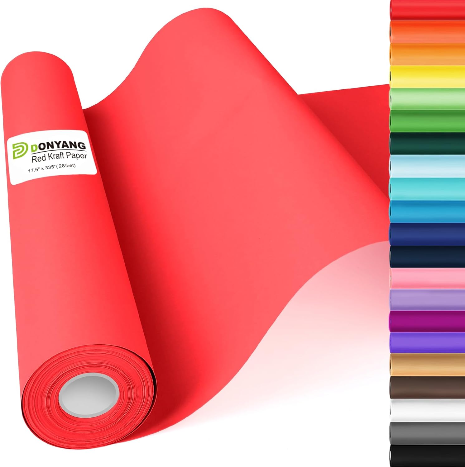 Donyang Red Christmas Wrapping Paper, 17.5"x506" Construction Bulletin Board Art Craft Kraft Color Decorative Paper Roll, Valentines Birthday Bouquet Flower Gift Wrap, Mother's Day Floral Supplies