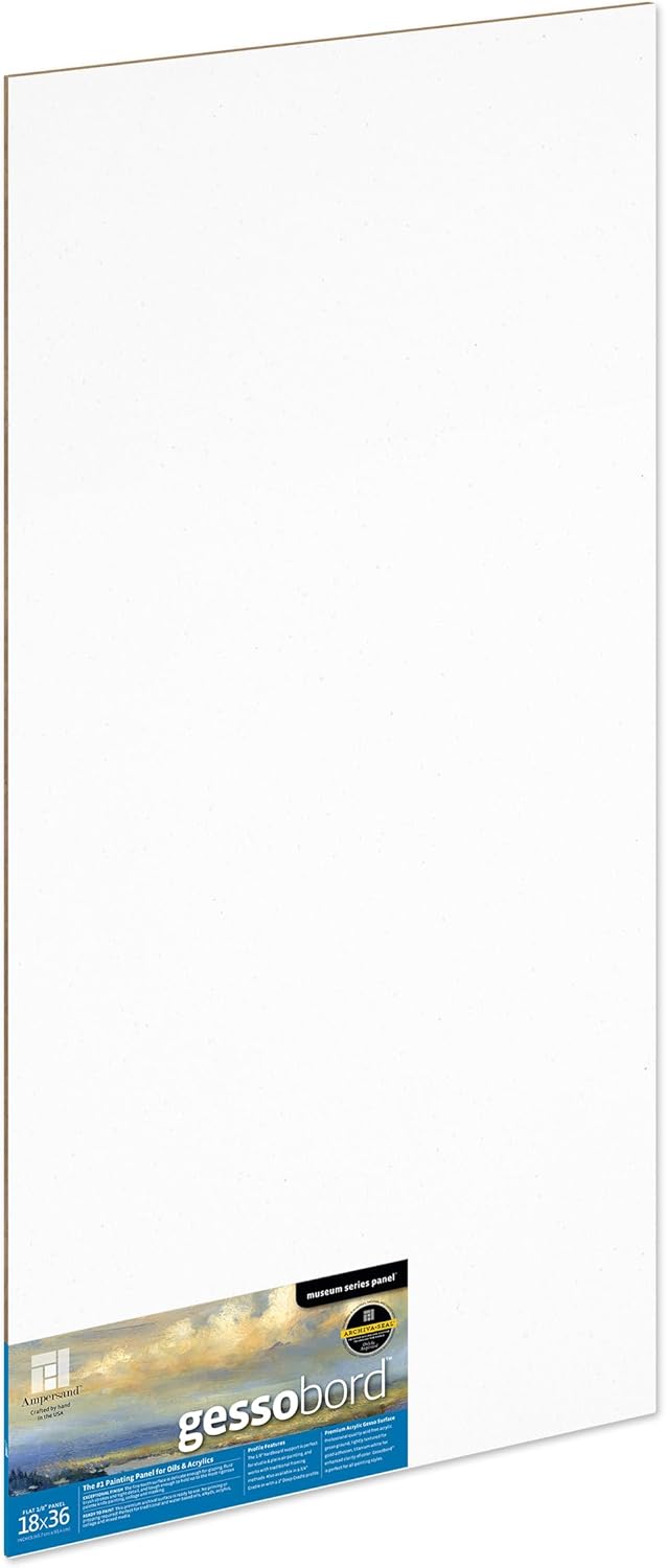 Ampersand Art Supply Gesso Wood Painting Panel: Museum Series Gessobord, 18" x 36", 1/8" Flat Profile