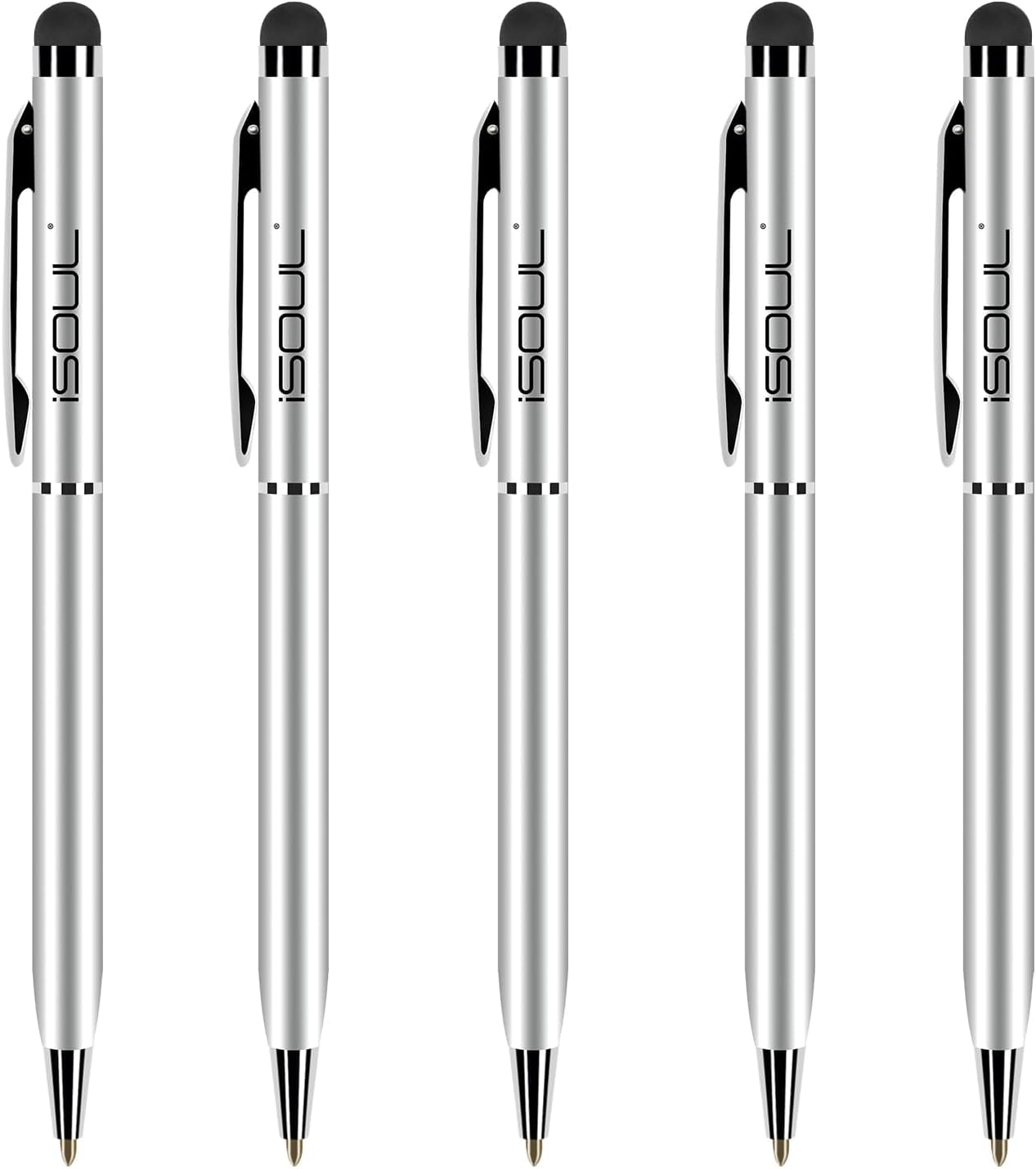 ISOUL Stylus Pen Stylus Touch Pen [5 Pack] Stylus Pens for Touch Screens iPad, iPad 10.2 inch 2020 (8th Gen), iPhone, Samsung Galaxy, OnePlus, Google Pixel, Tablets & More Silver Metal Ballpen Stylus