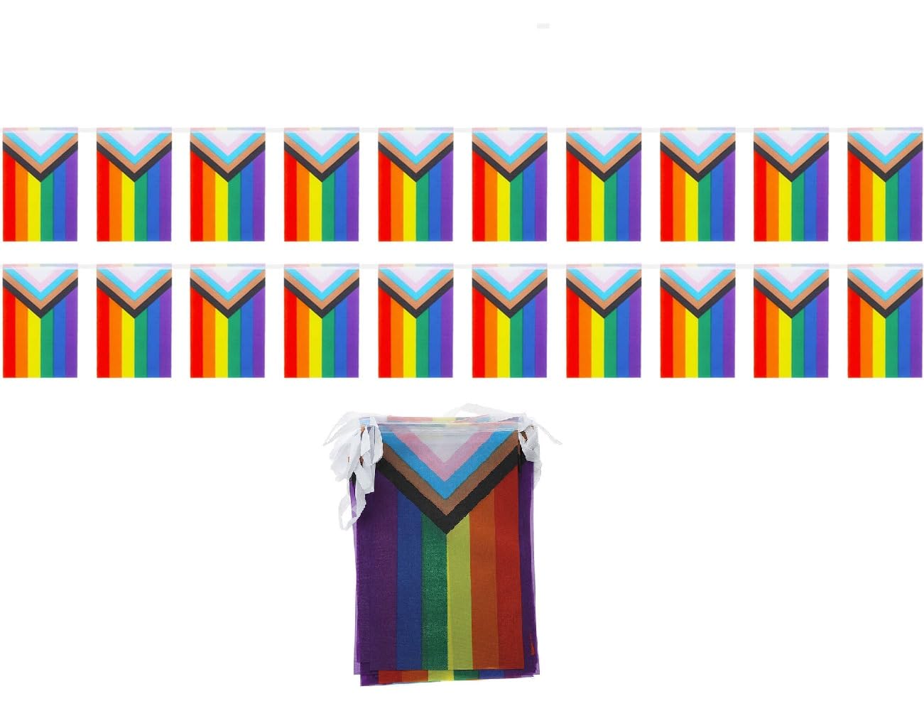 1 x Progress Pride Bunting, 10m with 25 Pennant Flags, LGBTQ Pride Banner Flag, Pride Parade Decorations for Manchester Pride, Brighton and Hove Pride, Northern Pride, Celebrating Queerly Beloved
