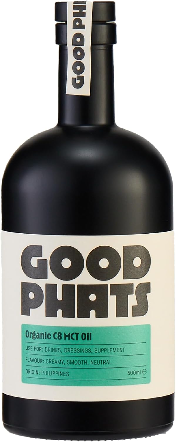 GOOD PHATS - Organic C8 MCT Oil (500ml) - Pure Coconut Extracted, Keto, Low Carb, Vegan