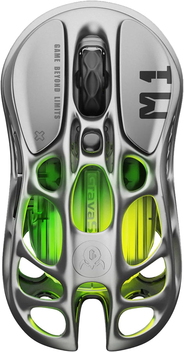 GravaStar Mercury M1 Pro Wireless Gaming Mouse, Lightweight Magnesium Alloy, 26,000 DPI, PAW3395DM Sensor, 5 Programmable Buttons, Support Wired/2.4GHz/BT, Up to 200 Hours Battery Life