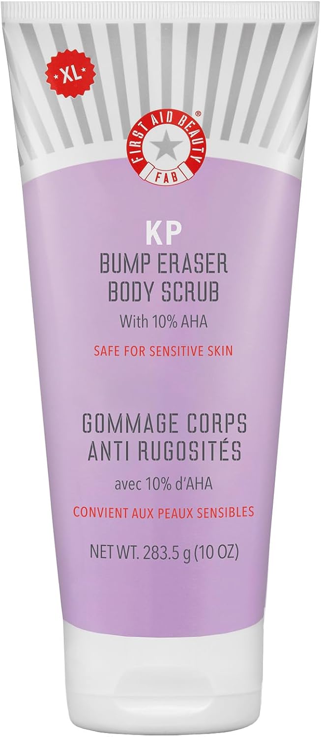 First Aid Beauty KP Bump Eraser Exfoliating Body Scrub – Exfoliator for Bumps + Chicken Skin from Keratosis Pilaris with 10% AHA (Glycolic + Lactic Acids) – Jumbo Tube, 283.5g