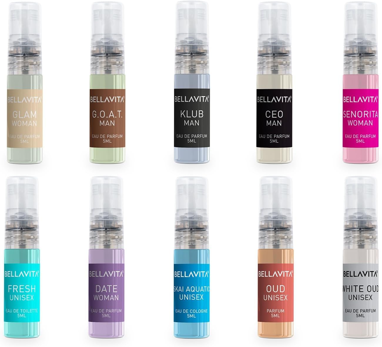 YANG Luxury | Trial Pack Of 10x5ml Long Lasting Pocket Perfume for Man and Woman | Mix Of EDP, EDT & EDC Sweet, Floral, Woody, Musky & Spicy Fragrance