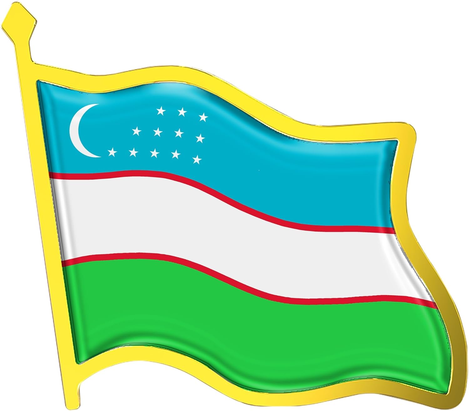 Uzbekistan Flag Lapel Pin - Enamel Metal National Badge | World Travel Souvenir Gifts for Men & Women | Country Flag Patriotic Brooch Bulk Pack of Pins for Hat, Tie, Clothes, Backpack (1pc)