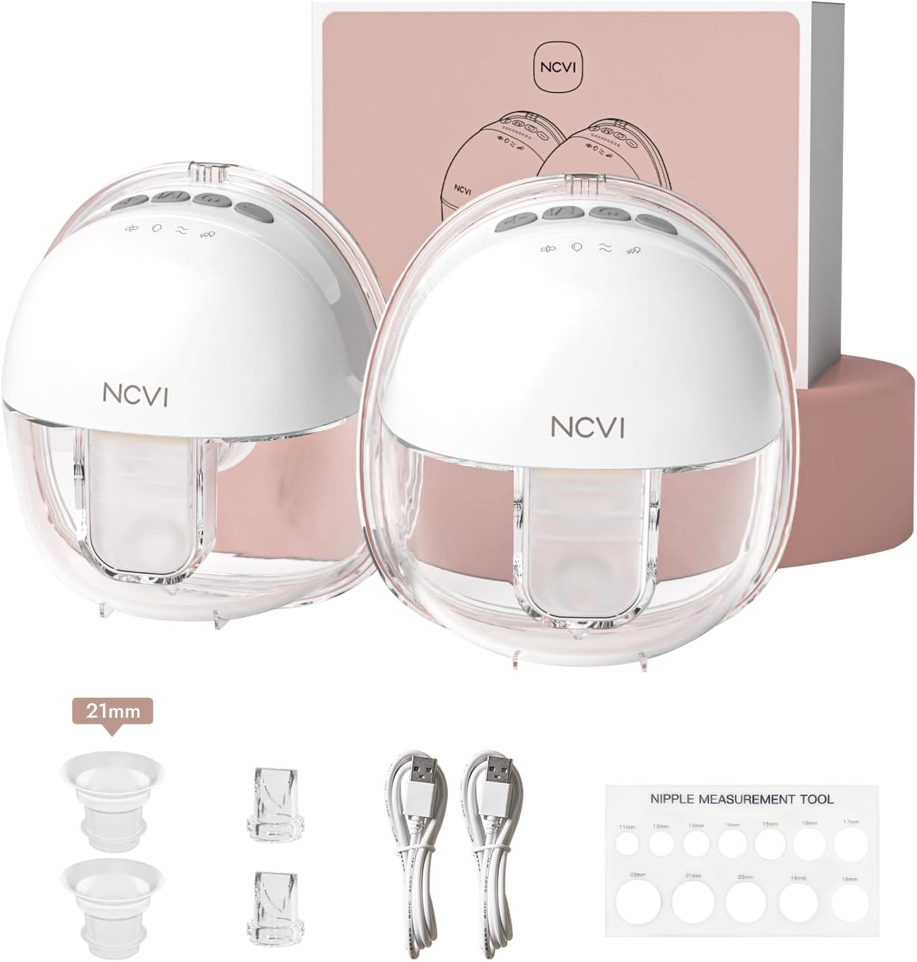 NCVI Hands Free Breast Pump 8111, Wearable Breastfeeding Pump, Electric Portable Pump with 4 Modes & 9 Levels, Strong Suction & Ultra Quite, Rechargeable Wireless Milk Pump, 21/24mm Flanges, 2 Pack
