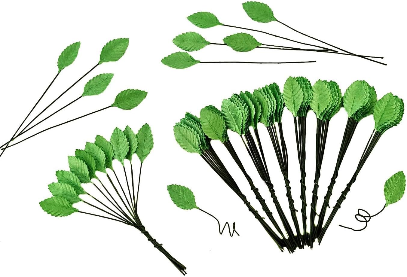 Mulberry Paper Small Leaves of Roses Artificial Fake Leaf DIY Crafts Scrapbooking Wedding Bouquet Wreaths Supplies Decoration Floral Arrangements (Green)