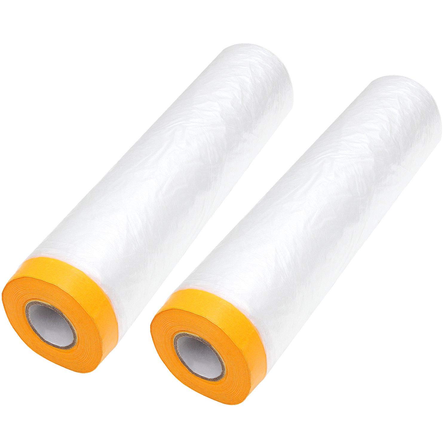 Pre-Taped Masking Film 13ft x 130ft Painters Plastic Sheeting Roll, Clear Plastic Sheeting Cover Plastics Drop Cloths for Painting, Automotive Appliance (2 Rolls, 65ft Per Roll)
