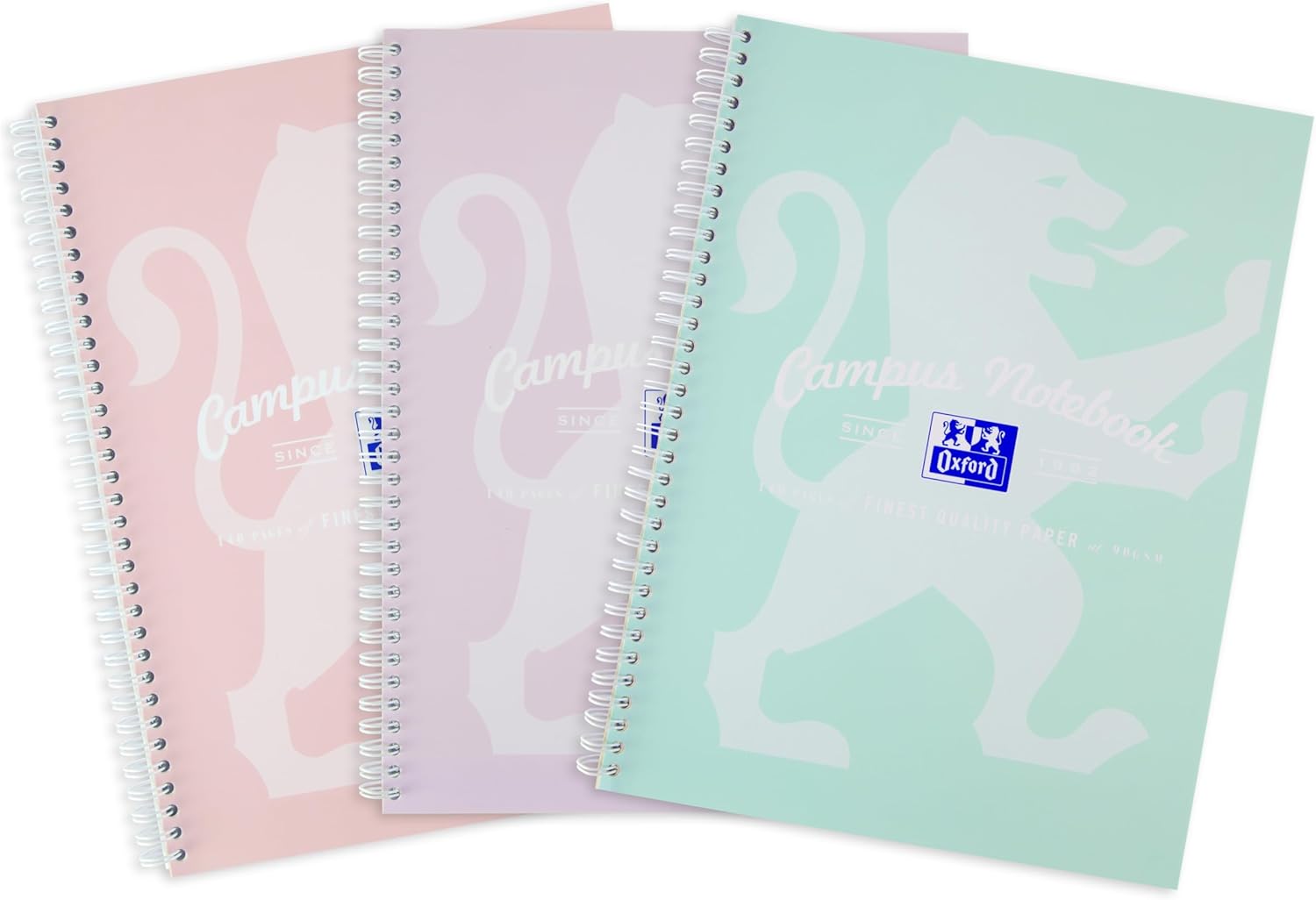 Oxford Campus A4 Notebook, Wirebound, 8 mm Lined with Margin, 140 Page, Pack of 3 Notepads, Pastel Colours, Optik Paper+
