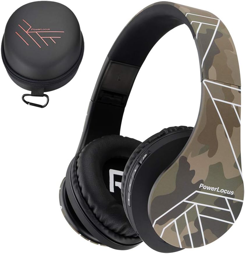 PowerLocus Bluetooth Over-Ear Headphones, Wireless Stereo Foldable Headphones Wireless and Wired Headsets with Built-in Mic, Micro SD/TF, FM for iPhone/Samsung/iPad/PC (Camo)