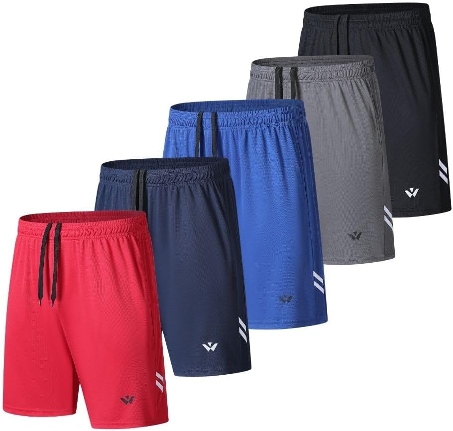 fovdtaa 5 Pack Mens Sports Shorts Men's Athletic Shorts with Pockets and Elastic Waistband, Quick Dry Workout Shorts for Men Running Trousers
