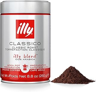 illy Ground Coffee Moka - 100% Arabica Flavored Coffee Ground - Rich Aromatic Coffee Grounds Profile – Classico Medium Roast - Notes of Caramel, Orange Blossom & Jasmine - No Preservatives – 8.8 Ounce